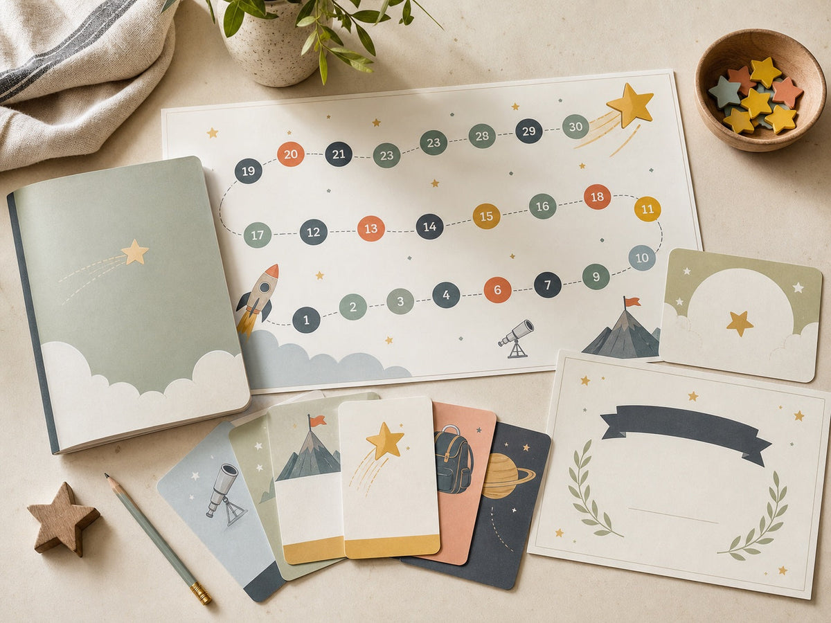 The full Star Chase pack: mission map, parent guide, activity cards and star rewards